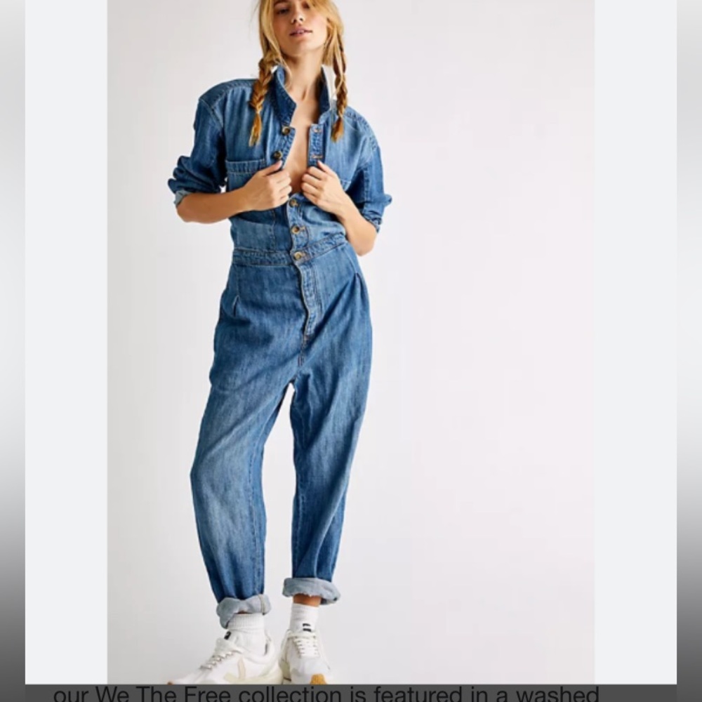 We The Free Blue Denim Jumpsuit
